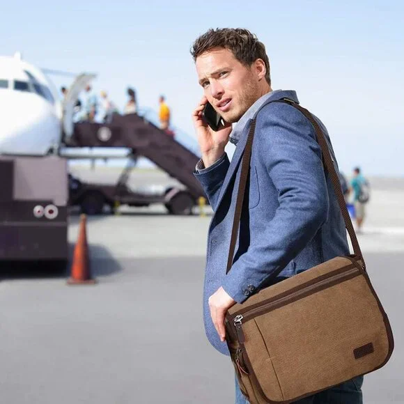Messenger Bag for Men, 13 Inches Laptop Satchel Bags, Canvas Shoulder Bag with B